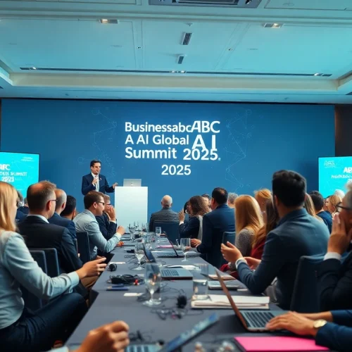 Engaged attendees at the businessabc ai global summit london 2025 discuss AI technologies and innovations.