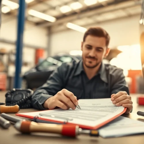 Get a comprehensive online warranty quote with a mechanic discussing vehicle coverage.