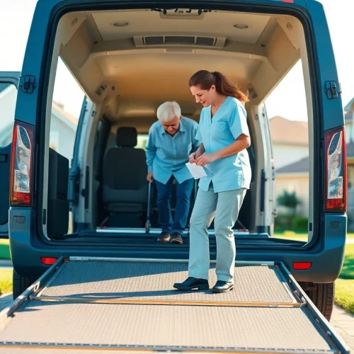 Elderly transportation services assisting passengers with care and professionalism in a welcoming environment.