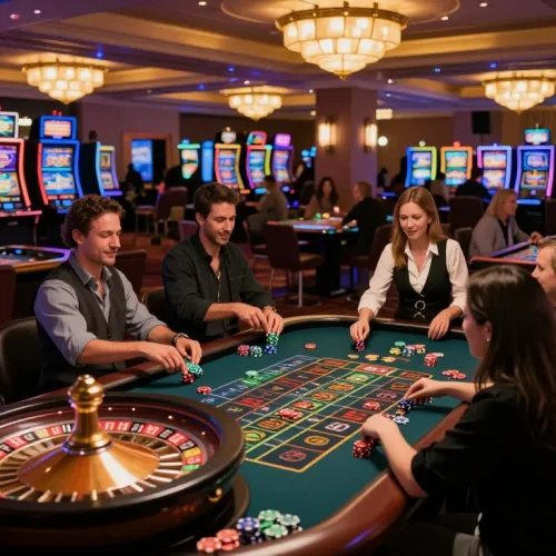 Players placing bets on a roulette table at tv88 casino, capturing vibrant gaming action and excitement