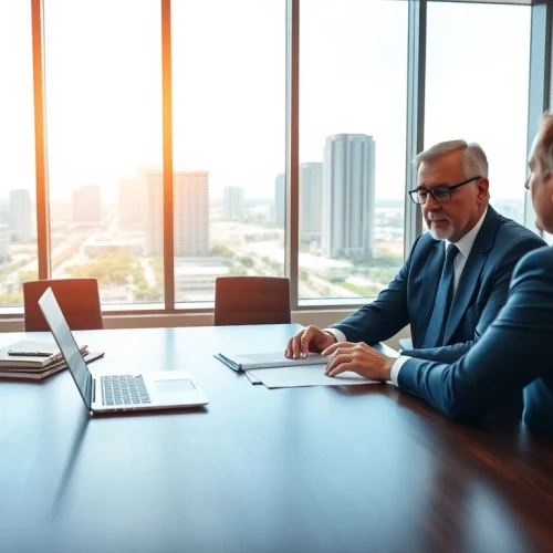 Boca Raton Real Estate Litigation Lawyer consulting with a client in a modern office