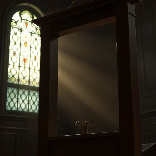 Depiction of a guillotine illustrating the guillotine origin phrase with rich textures and dramatic lighting.