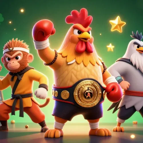 Engage with rokok88 to experience thrilling game adventures with cartoon characters in a vibrant casino scene.