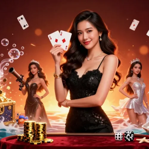 Experience thrilling gaming at 777vip featuring a glamorous dealer and vibrant casino elements.