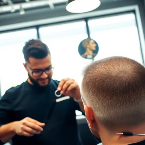 Skilled professional at Ace of Fades 212 providing non-surgical hair replacement service.