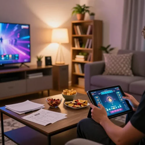 Engaged player enjoying online gaming at home on Trang chủ Bet88 with strategy notes and tablet