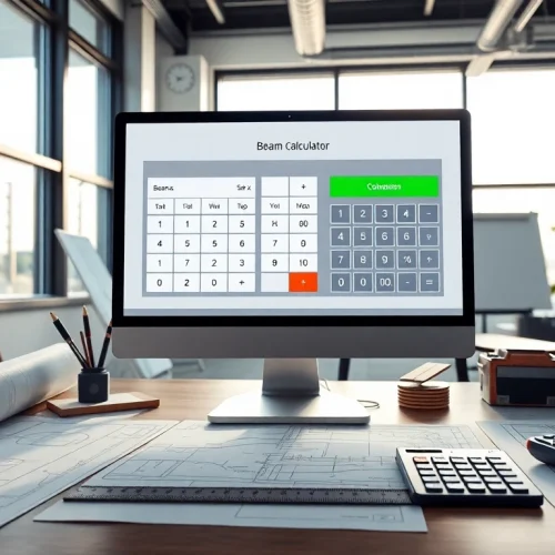 Calculating structural data with the beam calculator on a computer in an office.