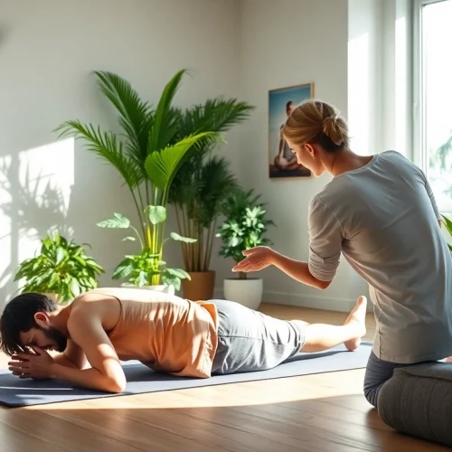 Learn natural back pain solution techniques in a bright clinic with a professional physiotherapist.
