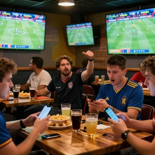 CakhiaTV fans engaging in live sports betting while watching matches on multiple screens.