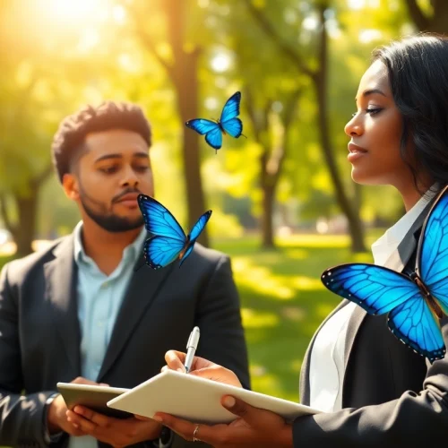 Find my true calling: a couple exploring career choices in a vibrant park.