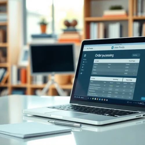 Visual representation of order processing software showcased on a modern workspace laptop.