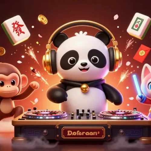 Spin to win with phdream's vibrant 3D casino illustration featuring dynamic characters and games.