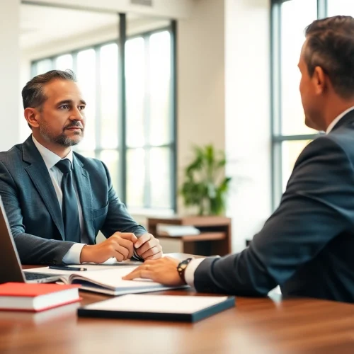 Sarasota injury lawyer providing consultation in a modern office, showcasing professionalism and trust.