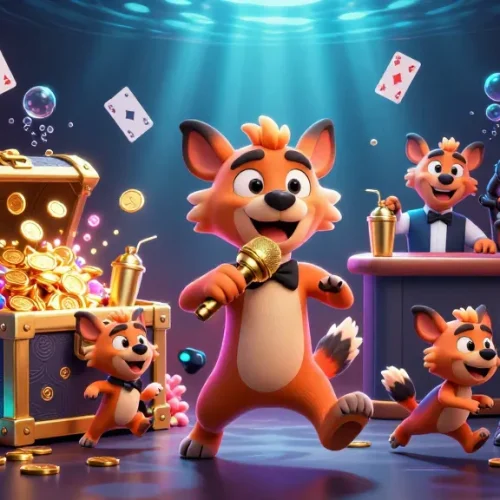 Mejores casinos online España: hyenas divirtiéndose en un club de comedia con juego y entretenimiento.
