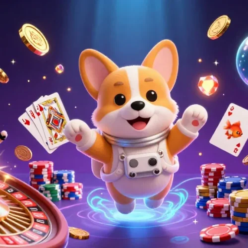 Giocando ai casinò non AAMS affidabili, il corgi astronauta fluttua in un casinò spaziale.