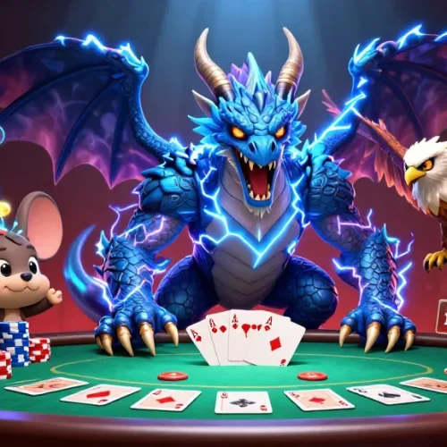 Migliori casino non AAMS in un'illustrazione 3D vivace con draghi e carte da poker