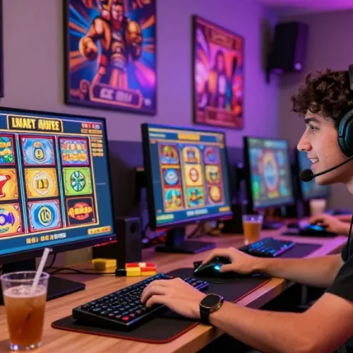 Exciting slot gacor gaming experience with vibrant screens and cozy atmosphere