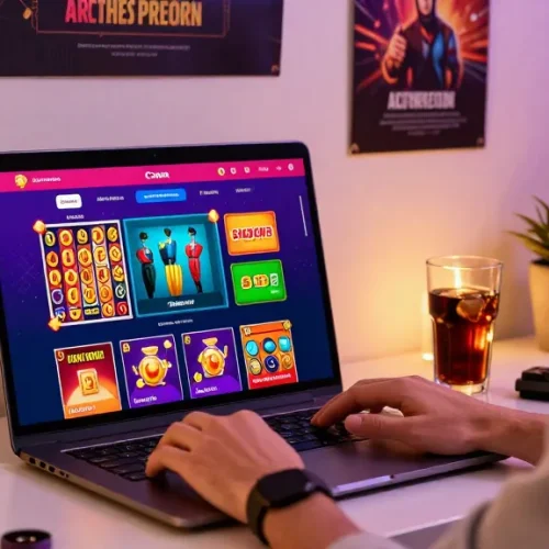 Enjoying slot deposit 5k gaming experience in a vibrant home office.