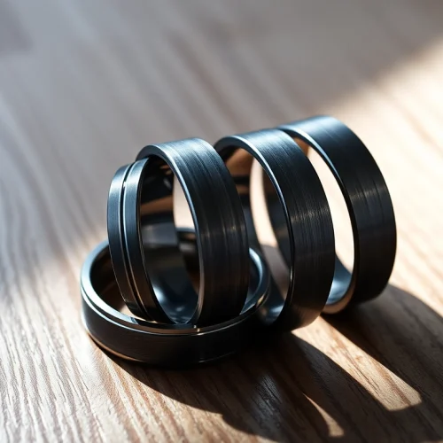 Showcase of Gunmetal Wedding Bands for Men revealing their unique polished finishes and modern designs.