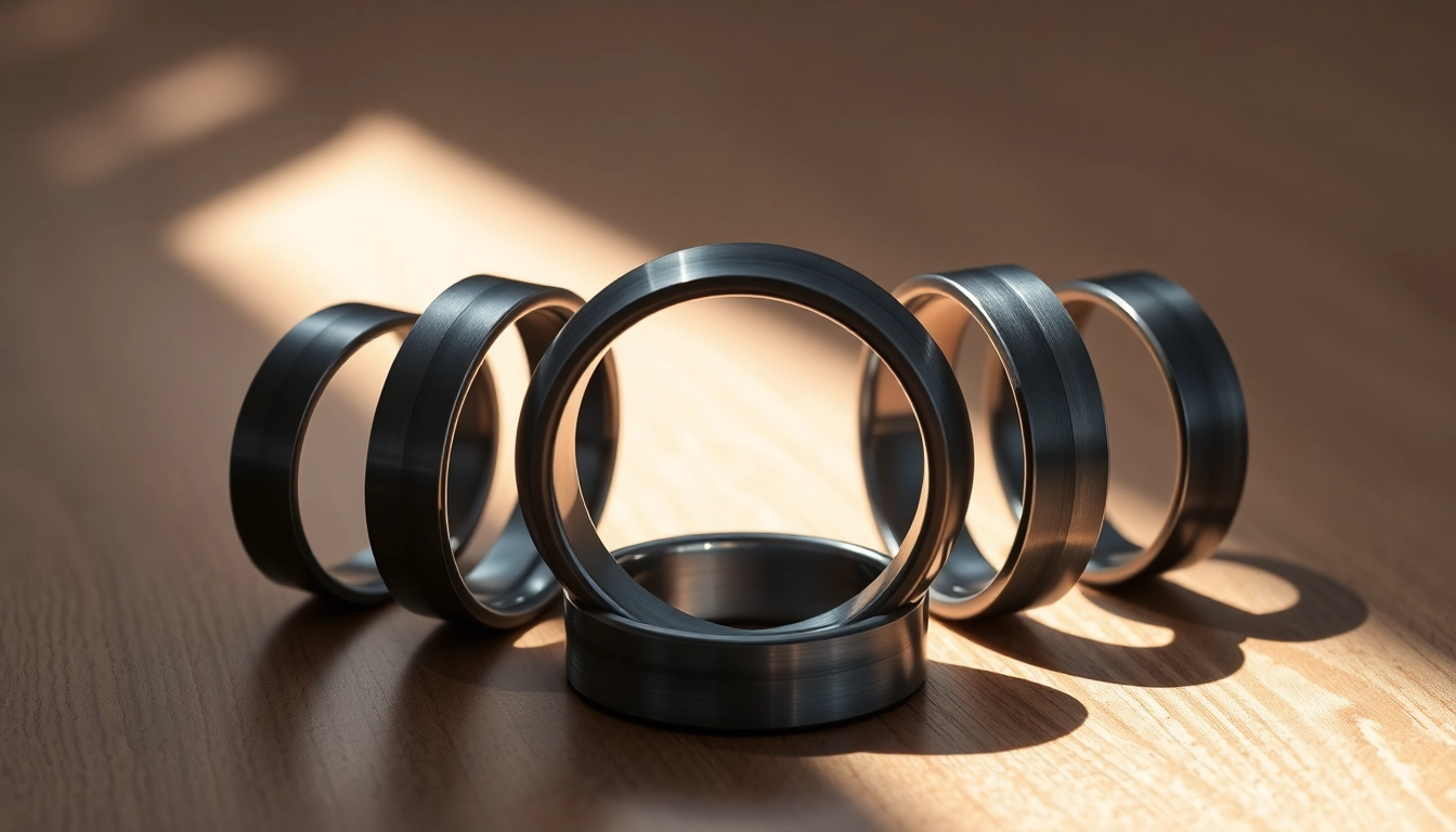 Showcase of Gunmetal Wedding Bands for Men revealing their unique polished finishes and modern designs. related image