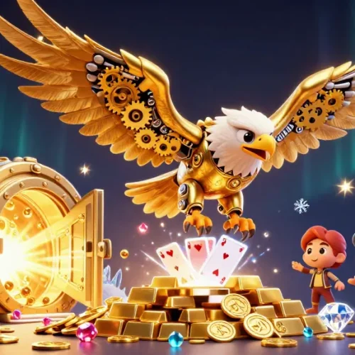 Catturare momenti di vincita nei casino non AAMS sicuri con un'aquila d'oro e carte volanti