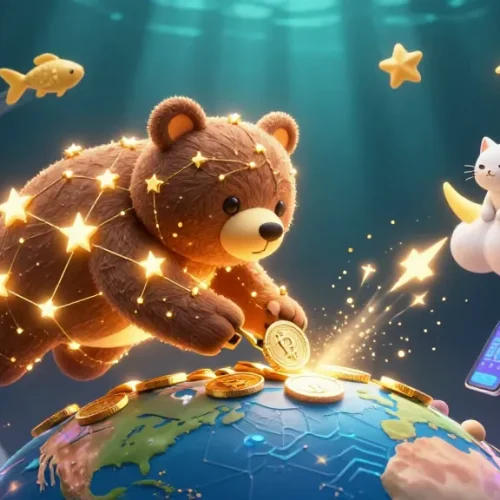Engage in exciting gameplay with Link tải sunwin as the constellation bear scoops coins amidst lively slot elements.
