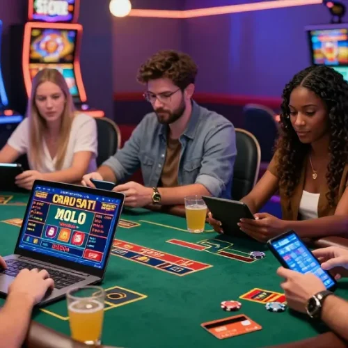 Players enjoying exciting games at credit card casinos, featuring engaging gaming setups and vibrant casino atmosphere.